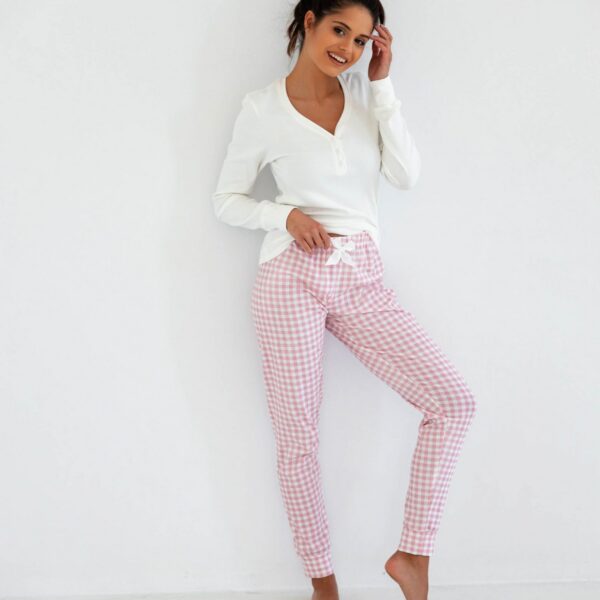 Urocza damska piżama ze spodniami w różową kratkę Sensis (Santie)
