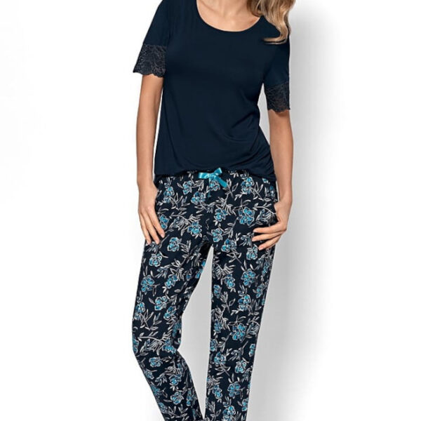 Granatowa piżama damska z długimi spodniami Nipplex (Angela)