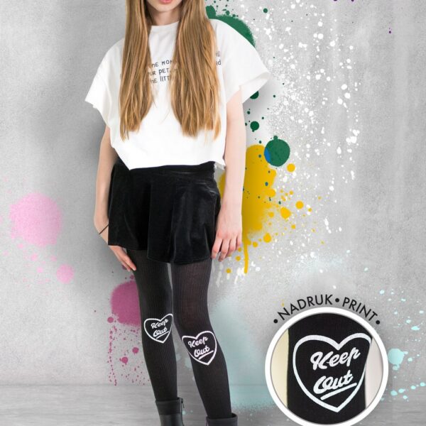 Rajstopy młodzieżowe z nadrukiem KEEP OUT Knittex