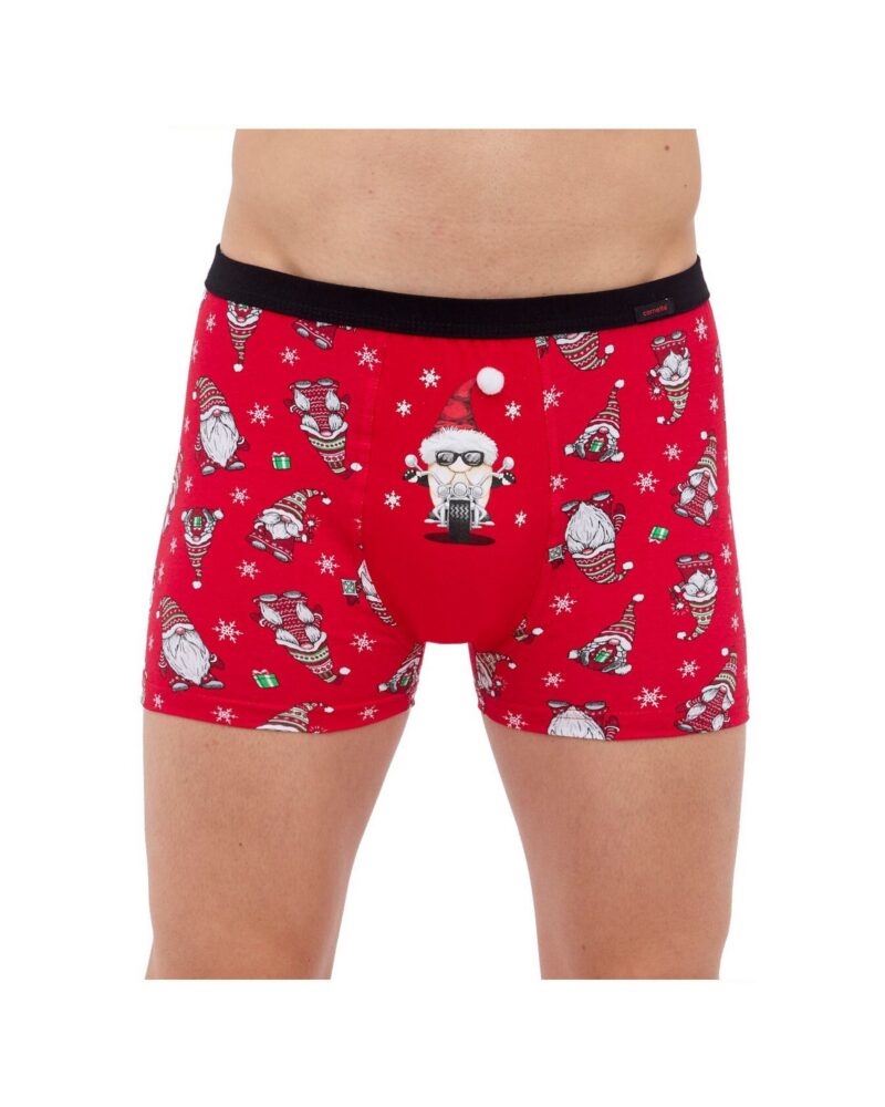 Męskie bawełniane bokserki świąteczne Mikołaj na motorze RIDER 007/77