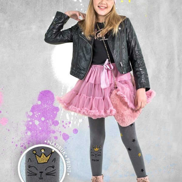 Rajstopy dziewczęce wzorzyste z kotem TIGGER Knittex