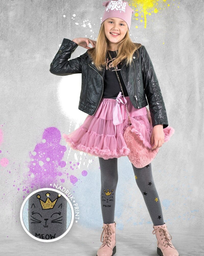 Rajstopy dziewczęce wzorzyste z kotem TIGGER Knittex