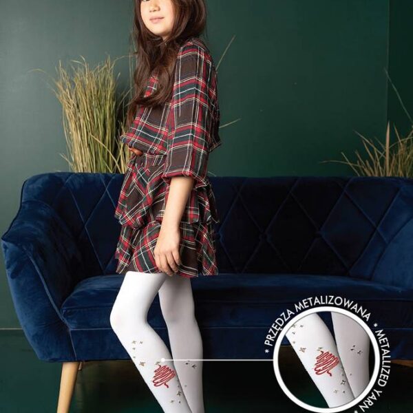 Rajstopy dziewczęce świąteczne w choinki Christmas tree Knittex