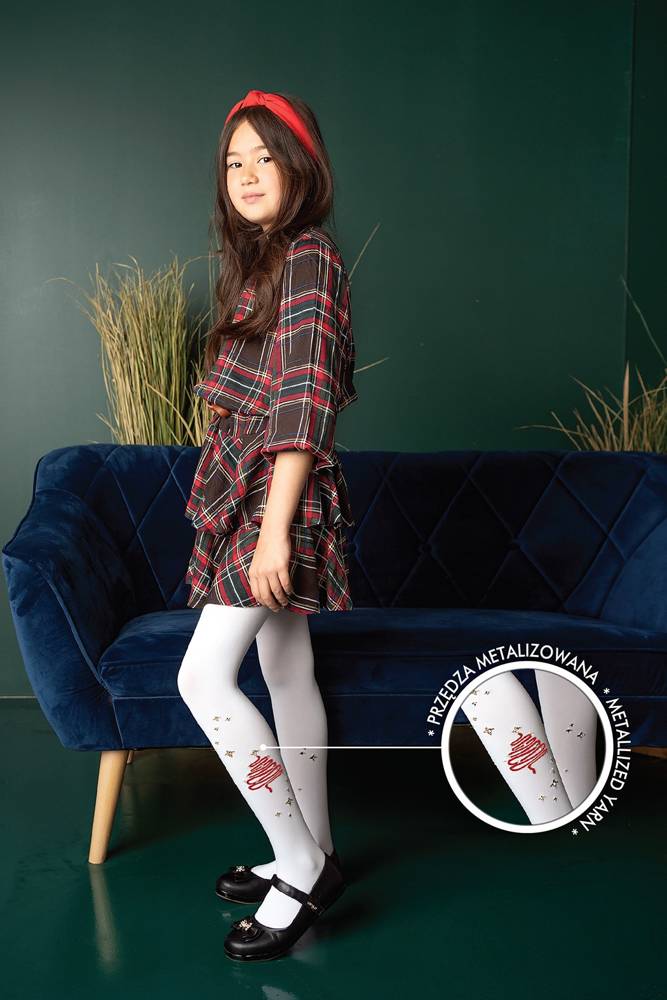 Rajstopy dziewczęce świąteczne w choinki Christmas tree Knittex