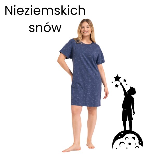 Koszula nocna damska, krótki rękaw w srebrne gwiazdy(PDK3000-019)Moraj
