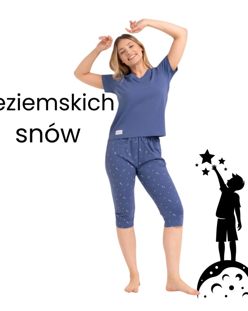 Niebieska piżama damska krótki rękaw, 3/4 spodnie (PDD4300-027)Moraj